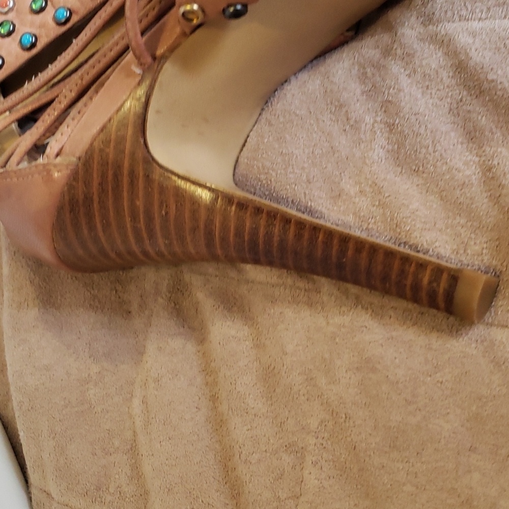 Nine West platform leather embelished heeled sandals - Picture 8 of 14